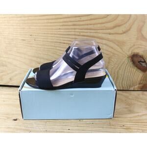 New Life Stride Sandals Womens 6.5M Black Yolo Shoes Wedge Sling Back